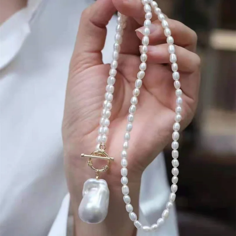 Freshwater Baroque Sweater Chain Women'S Small Pearl Necklace