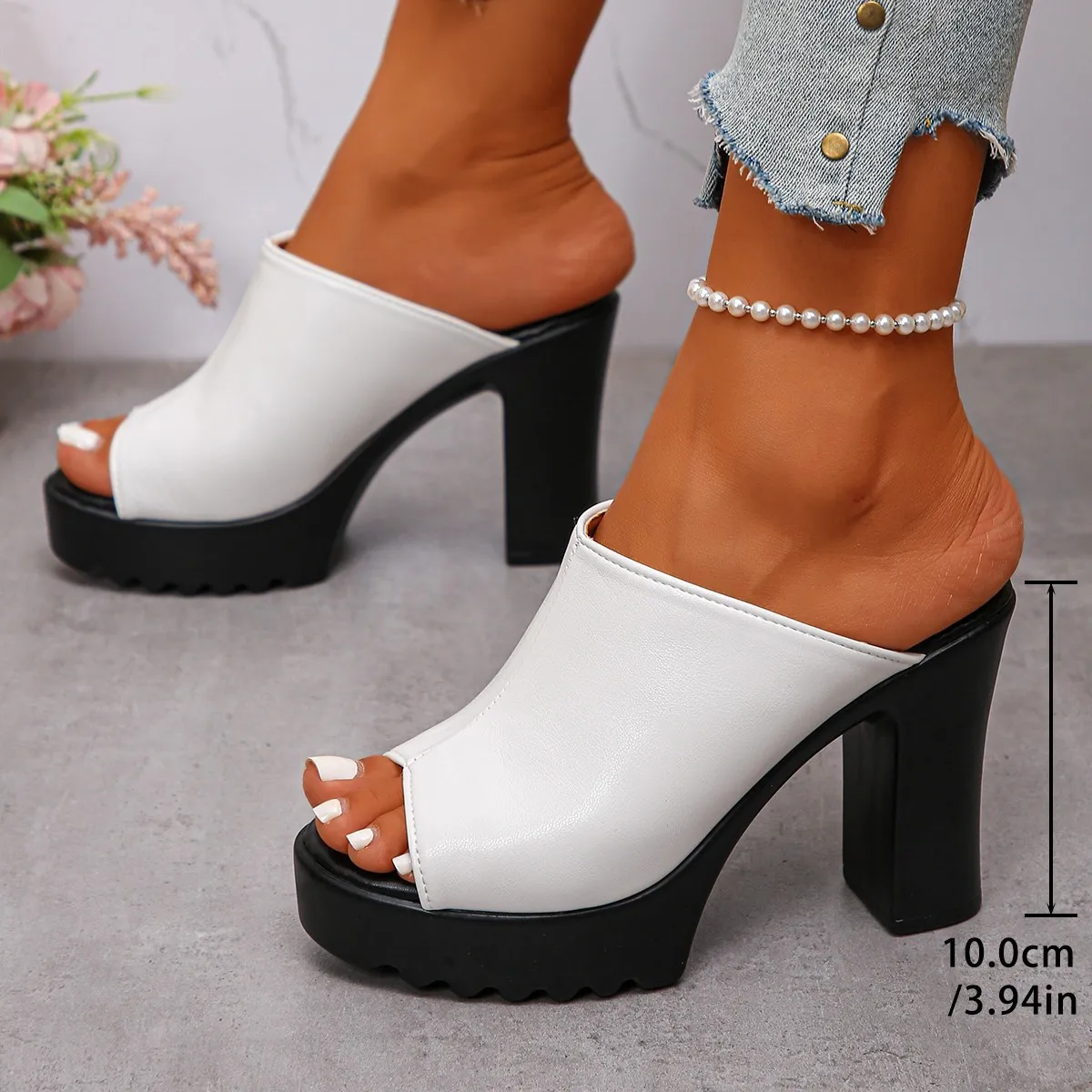 

Leopard Print High Heel Slippers Women's Fashion Plus Size Fish Mouth Flip-Flop Block Heel Sandals Platform Cool Drag