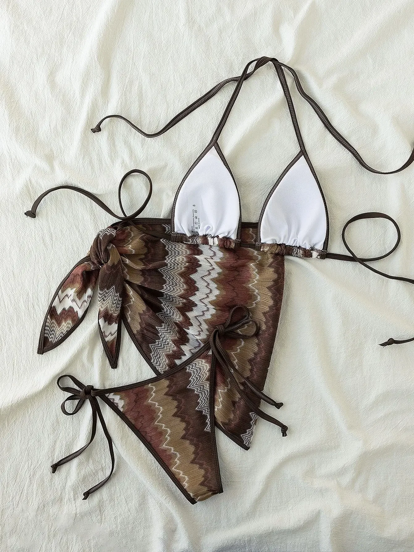 3 Pieces Bikini Set with Cover-ups Women Swimwear 2025 Sexy Bikinis Halter Push Up Beachwear Lace-up Thong Biquini Female