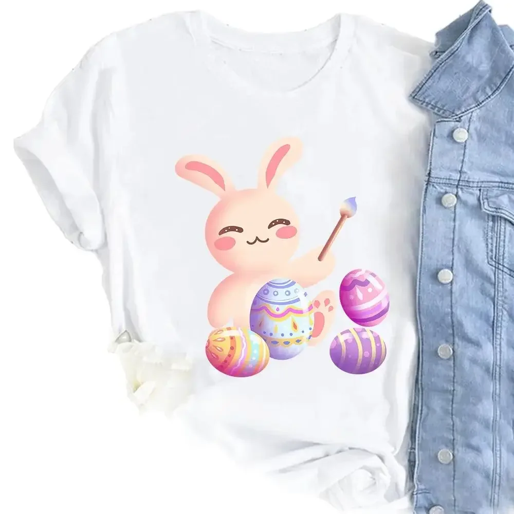 Easter Ladies Loose Bunny Egg Pattern LOVE Letter Pullover Short Sleeve T-shirt Oversized T Shirt Harajuku Kawaii Clothes  Tops