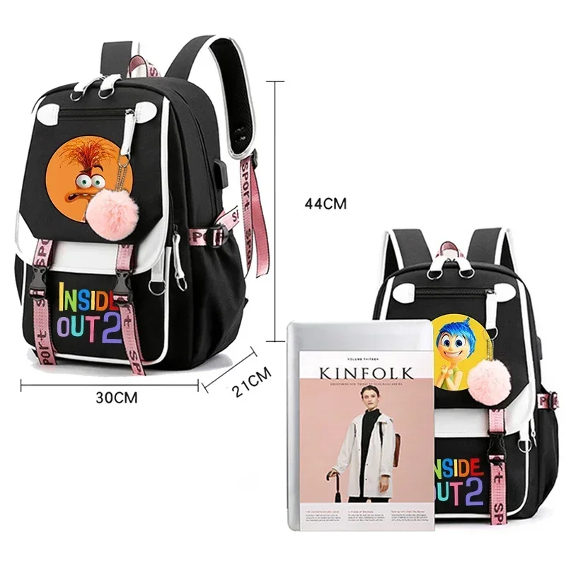 Inside Out 2 Backpacks with Usb Charging Port Joy Sadness Disgust Anxiety Teenage Girl School Bag Disney Large Capacity Rucksack