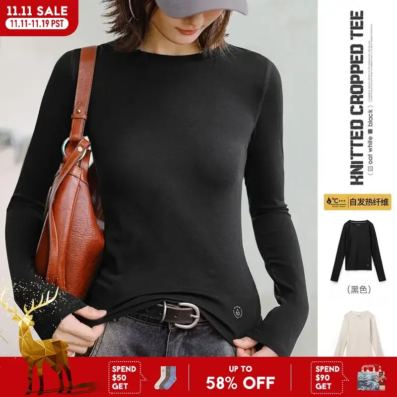 Maden المرأة الحرارية الأعلى طاقم متماسكة طويلة الأكمام الملابس الداخلية قميص سليم صالح ملابس داخلية تي شيرت دافئ الخريف الشتاء الإناث الداخلية