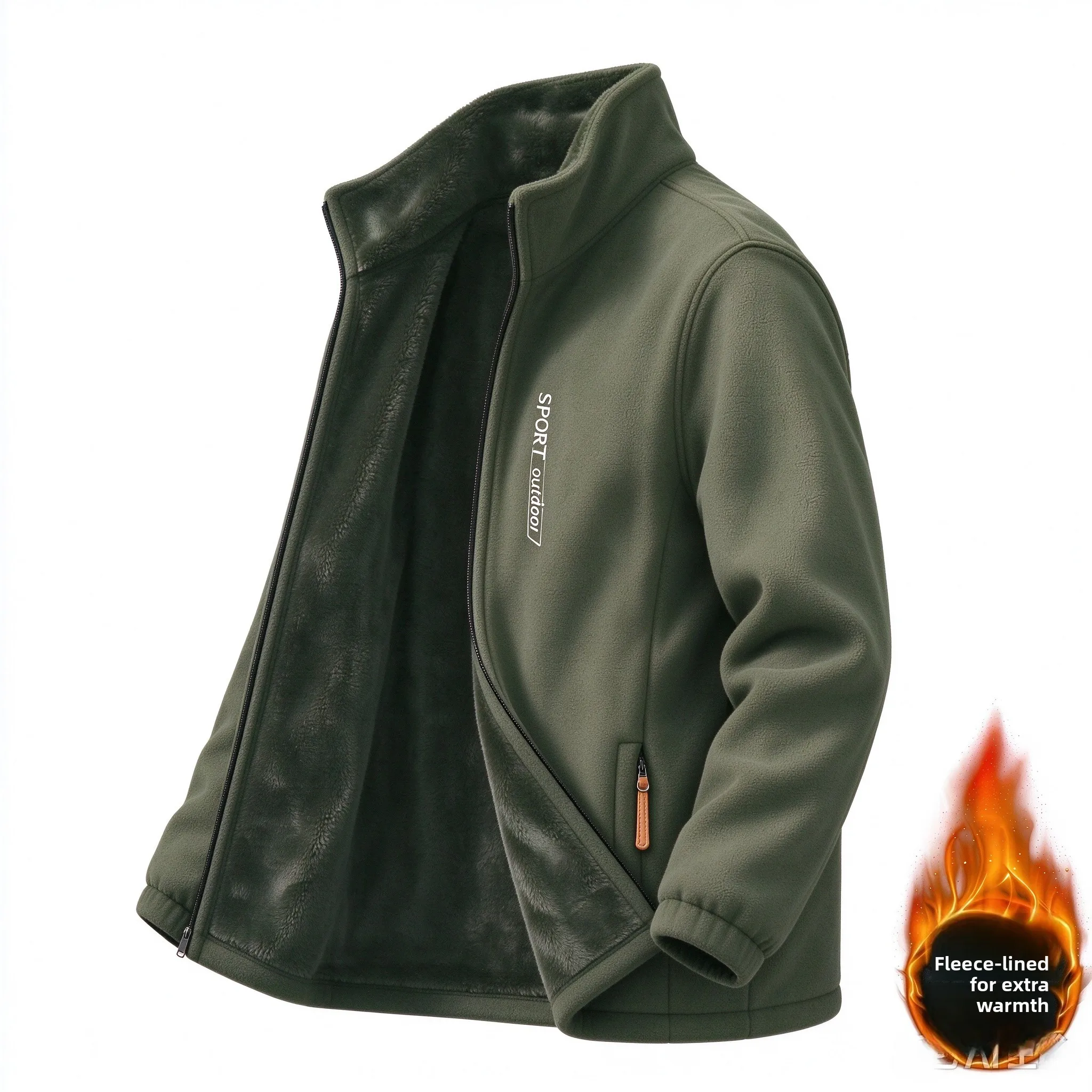 Winter Men’s Outdoor Fleece Jacket Casual Standing collar Cold-Proof Thickened Coat Windproof Warm Zipper Cardigan Jackets