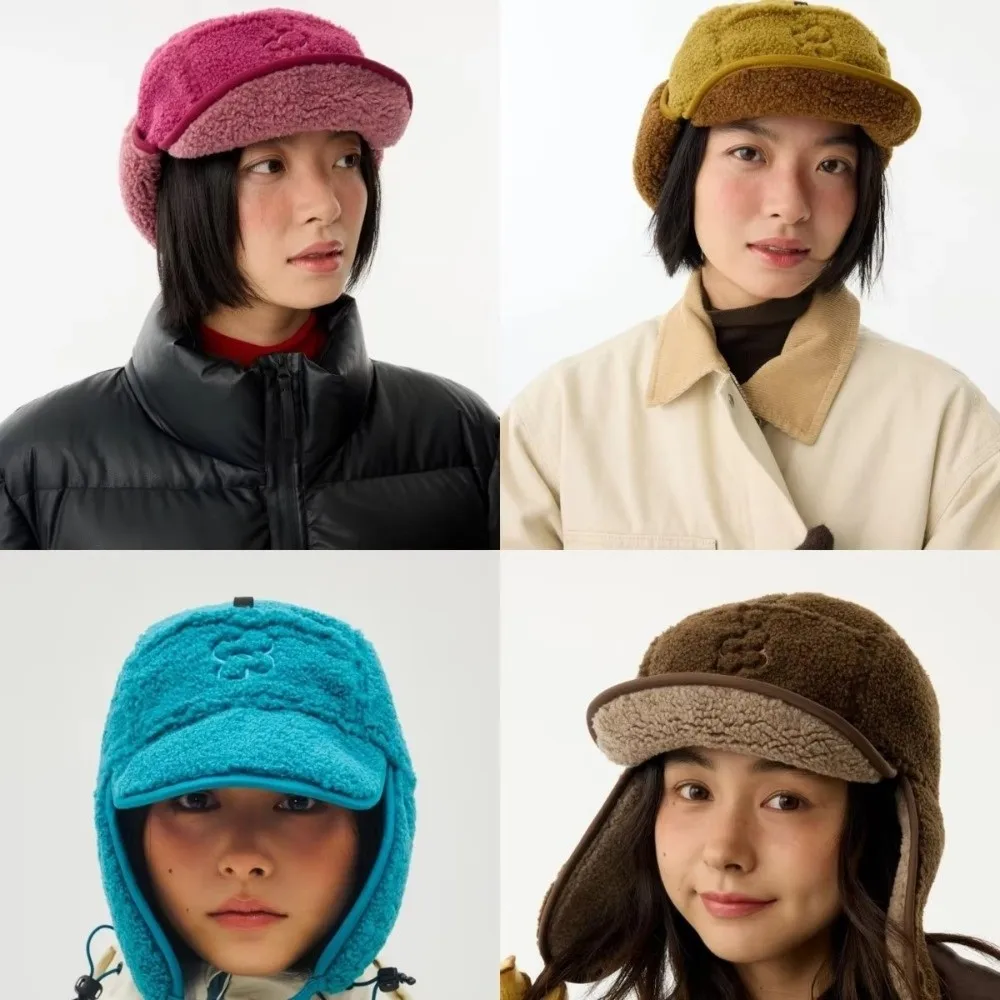 Autumn Winter Lamb Velvet Thunder Hat Flower Embroidered Lei Feng Hat Windproof Keep Warm Cold-proof Flying Hats Women Men