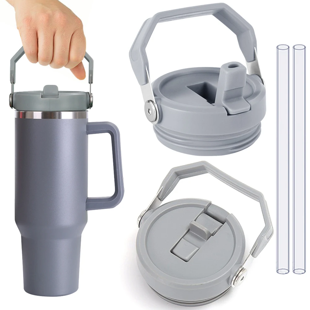 Flip Straw Lid Replacement with Handle Splash for Stanley 20/30/40oz Water Bottle Cover Lids with Handle Tumbler Flip Straw Lid
