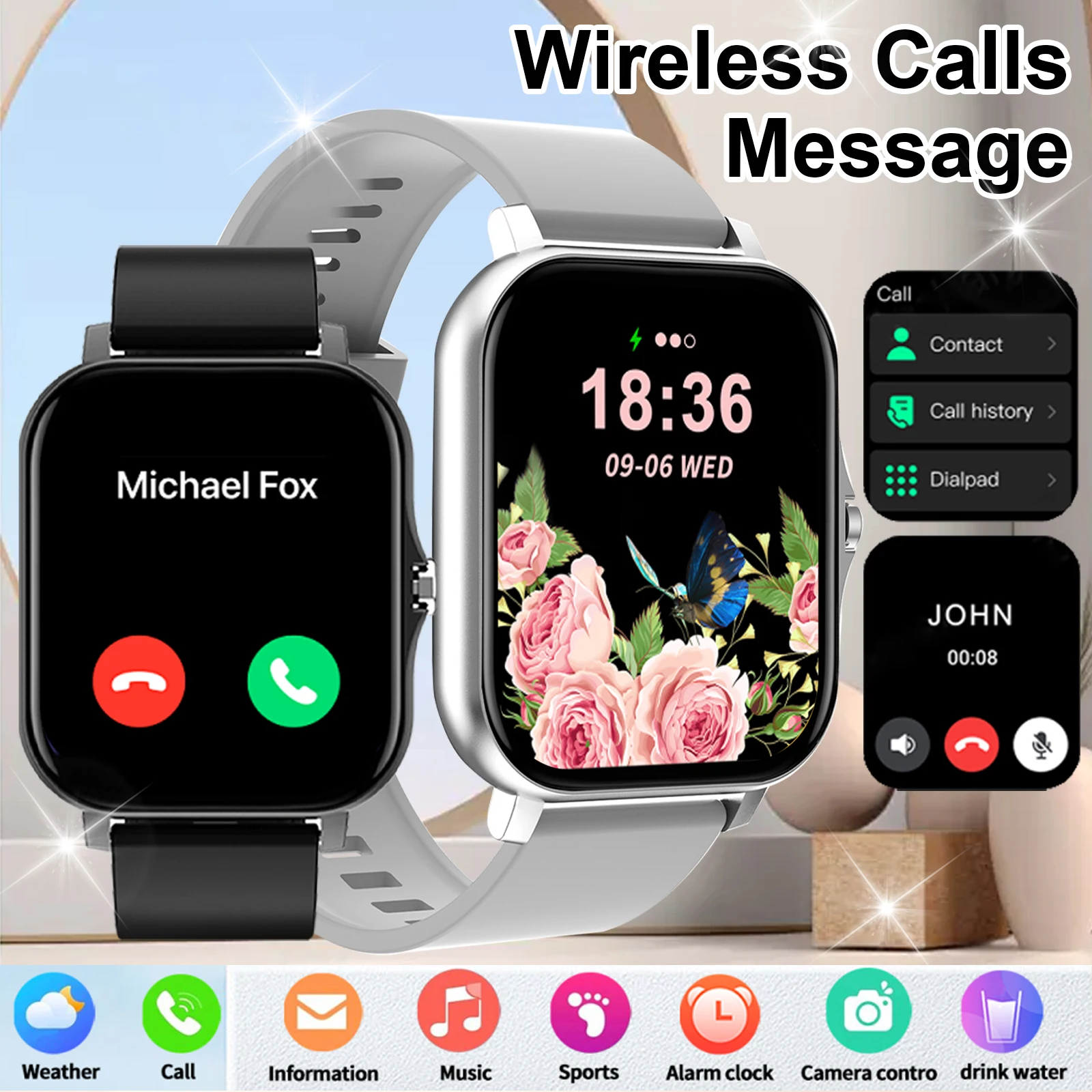 HOT Smart watch with full touch screen, call, message reminder and other functions, compatible with iPhone/Android phones