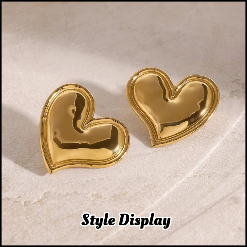 Stainless Steel Heart Earrings Plated 18k Gold Color Non Tarnish Waterproof Trendy Jewelry Earrings For Women Gift