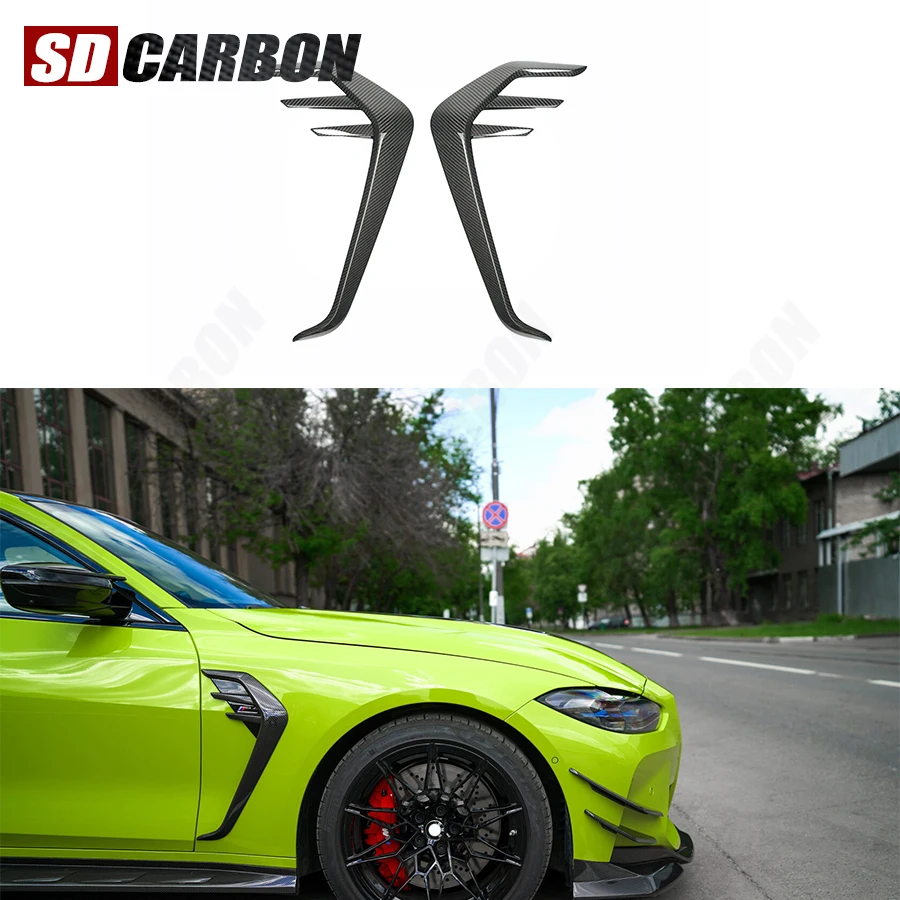 

For BMW M3 G80 M4 G82 G83 Dry Carbon Fiber Front Side Fender Fin Splitters Car Fog Lamp Air Vent Cover Trim Leaf Plat body kit