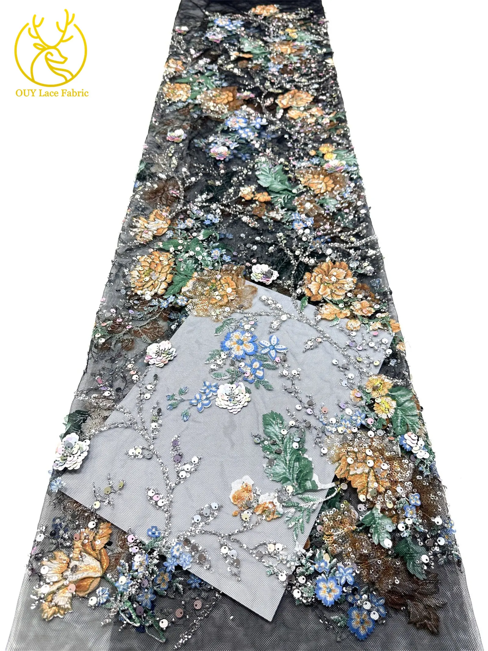 Elegante DIY handgemachte Stickerei-Blumenspitze, afrikanische Perlen-Spitze, französische Pailletten-Tüllspitze für Hochzeitskleid-Design – Detail 28