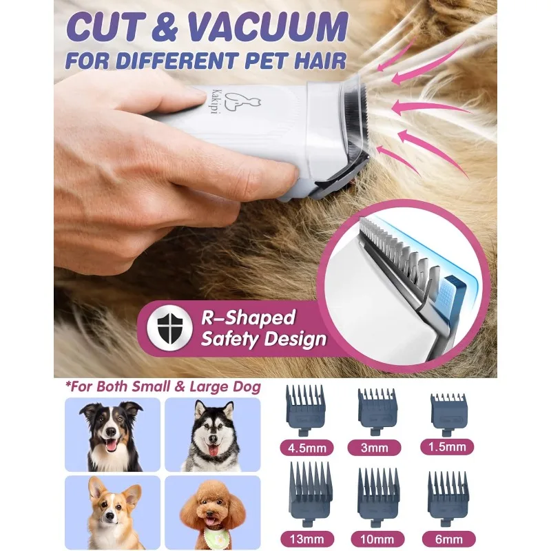 전문 애완동물 미용 진공청소기 (털갈이 브러쉬, 클리퍼, 드라이어, 클리너 포함), 1.5L 먼지통, 강아지, 고양이용 애완동물 미용 키트