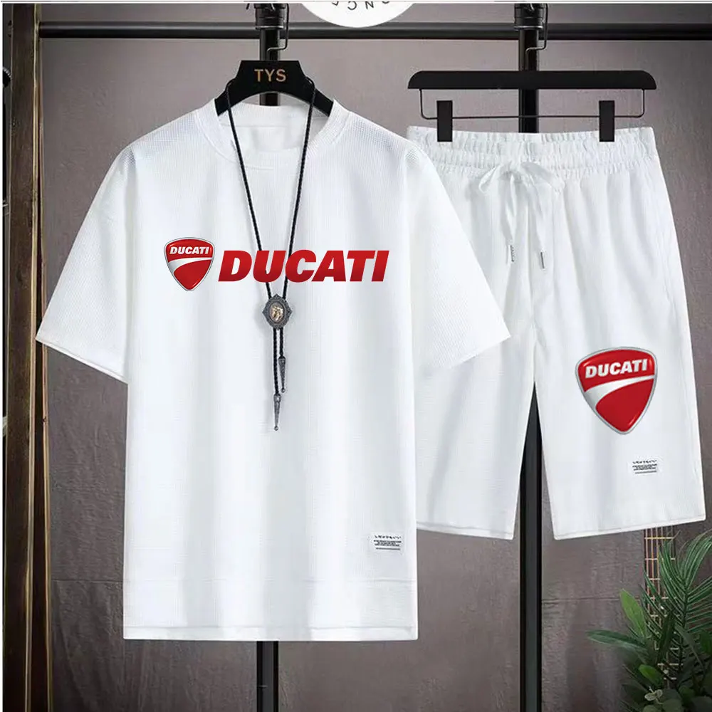 2026 Ducati racing bike brand printed men's sets Summer top short sleeve men's T-shirt + sports shorts jogging men's clothing view 2