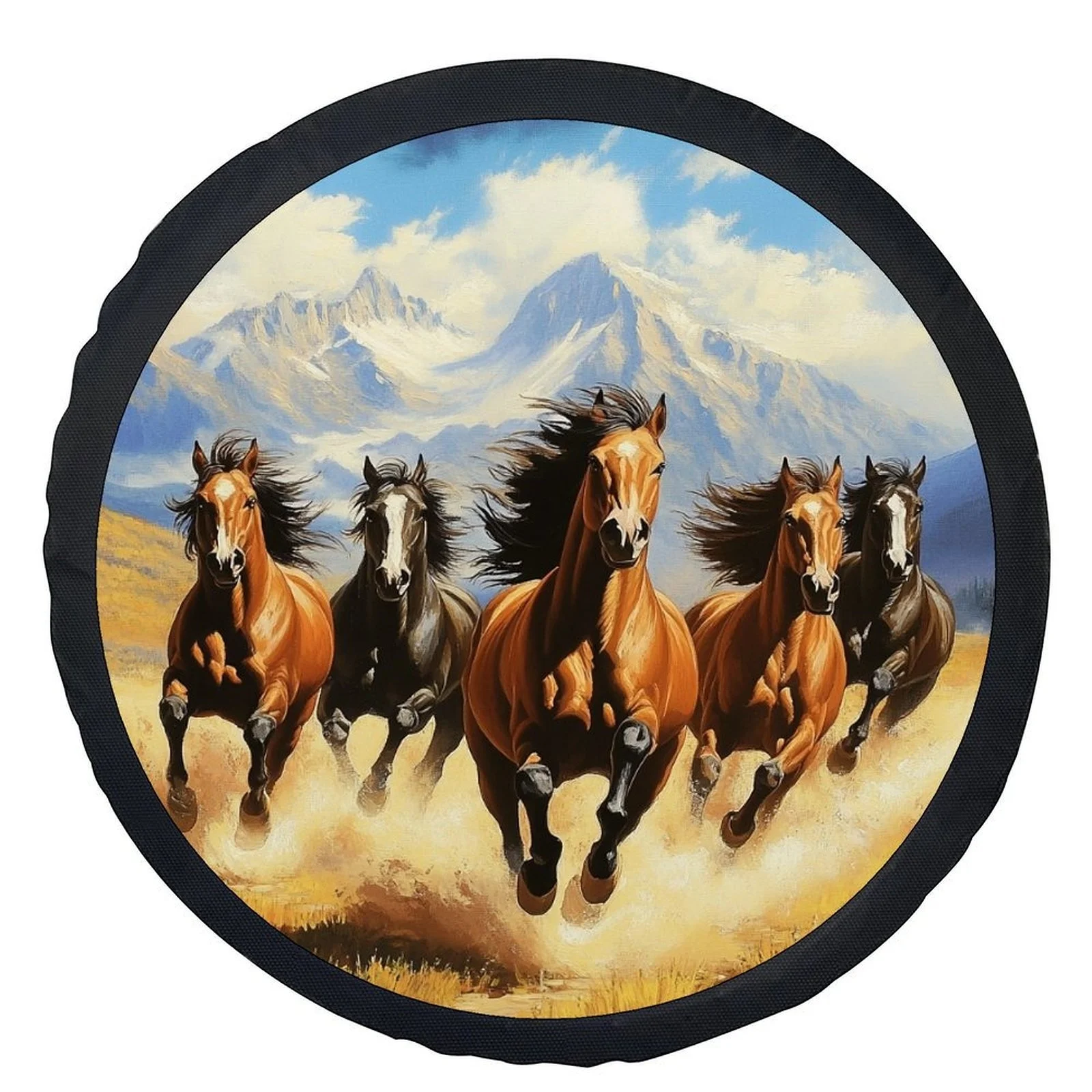1pc Of Tire Cover Featuring Galloping Horses Design, Stylish Universal Wheel Protection Cover, Compatible With Most Car Wheels.