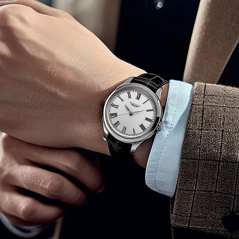 Reloj de pulsera de cuarzo negro para Hombre, pulsera informal de cuero a la moda, gran oferta, 2024