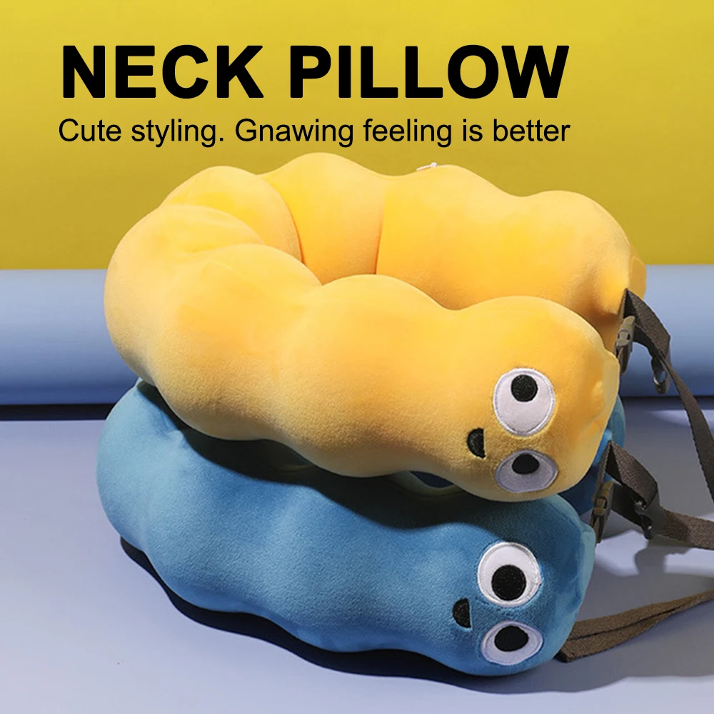 Cute Soft Travel Neck Pillow Caterpillar Car Neck Memory Foam Pillow U-Shaped Portable Adjustable Traveling Sleeping Neck Pillow