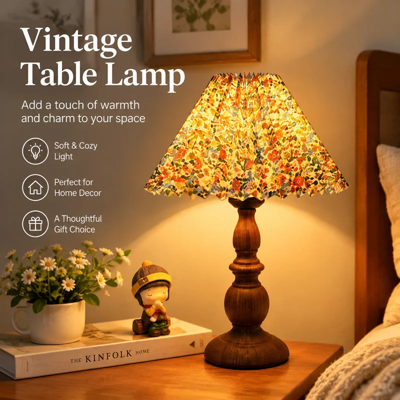 Table Lamp American Retro Wood Grain Iron Nordic Minimalist USB Dimmable Glow Bedside Decor for Bedroom Living Room, Desk Light