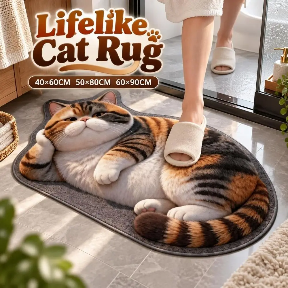 Diatomaceous Earth Lifelike Cat Floor Mat Non-slip Water-absorbing Bathroom Carpet 40×60CM 50×80CM 60×90CM Washable