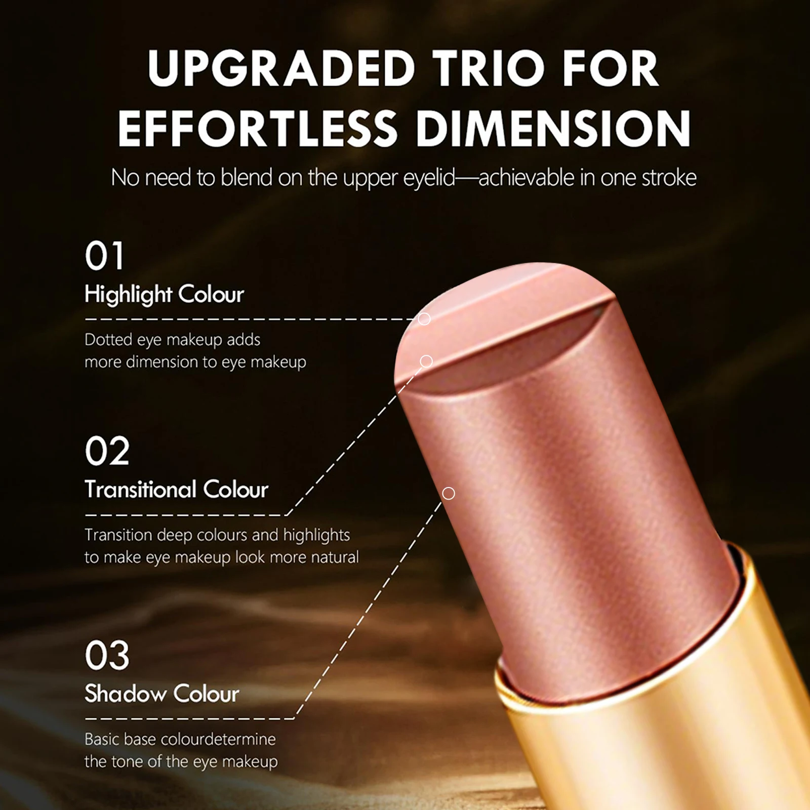 ZaiDoc 3 Color-in-1 Eyeshadow Stick Glitter Shimmer Natural Creamy Long Lasting Makeup 3.5g Each view 7