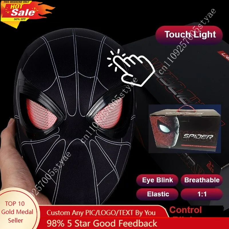 

Spiderman Black Red Raimi 1:1 Cosplay Mask Helmet Touch Light Chin Control Eye Blink Birthday Gift Marvel Acting Props