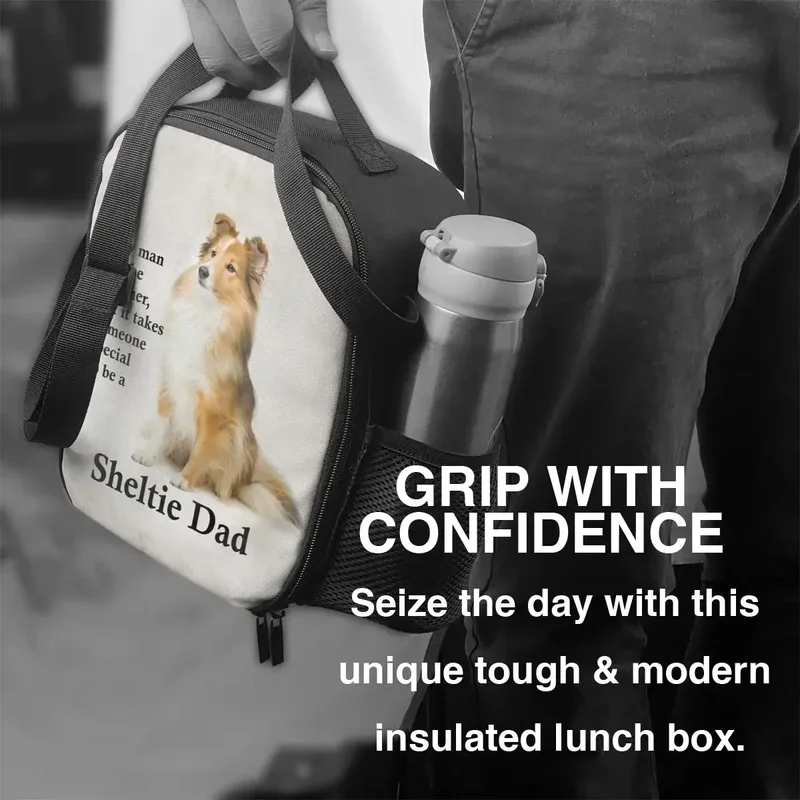 Custom Schattige Hond Huisdier Lieve Sheltie Vader Lunch Tas Mannen Vrouwen Thermisch Koeler Geïsoleerde Lunchbox Voor Kinderen School