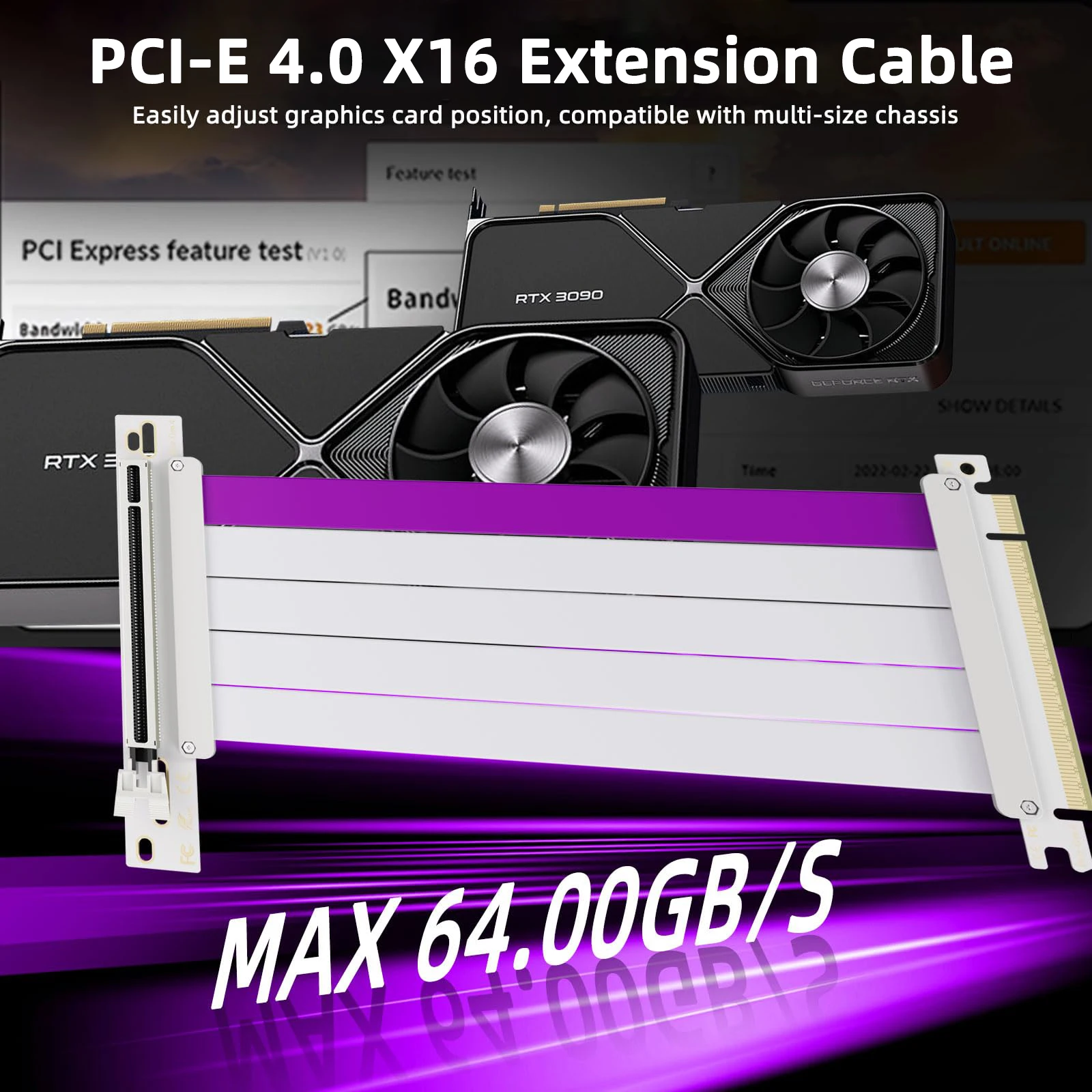 TEUCER GP-16 PCIe 4.0 X16 stoupací kabel stíněný flexibilní 90° prodlužovací kabel GPU - Image 3