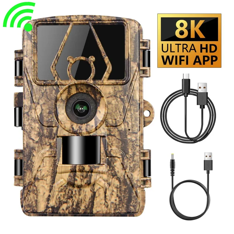 8K WiFi Waterproof Trail Camera PR801W 60MP Supports APP Viewing for Outdoor Animal Hunting Night Vision and Farm Monitoring