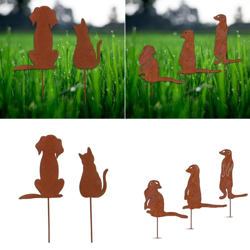 

Garden Decors for Outside Metal Rusted Animals Decorative Garden Stakes for Spring Decors Yard Art Welcome Sign Outdoor