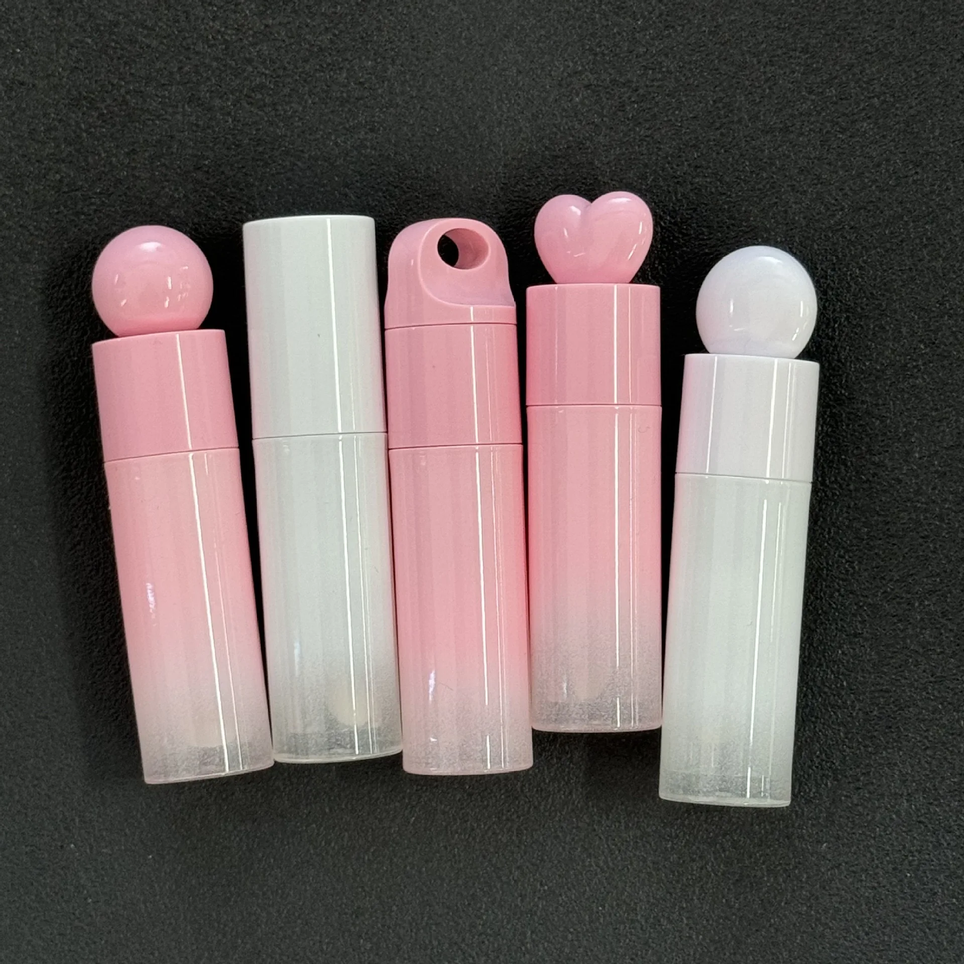 Pink Heart Lip Gloss Tubes Empty DIY Cylindrical Lip Balm Tubes 6ml with Wand Refillable Lipstick Bottle Custom Logo 50pcs