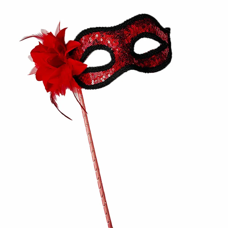 Halloween Flower Feather Party Venice Mask Half Face Cover Costume Handheld Sequin Mask With Holding Stick Mardi Gras Masquerade
