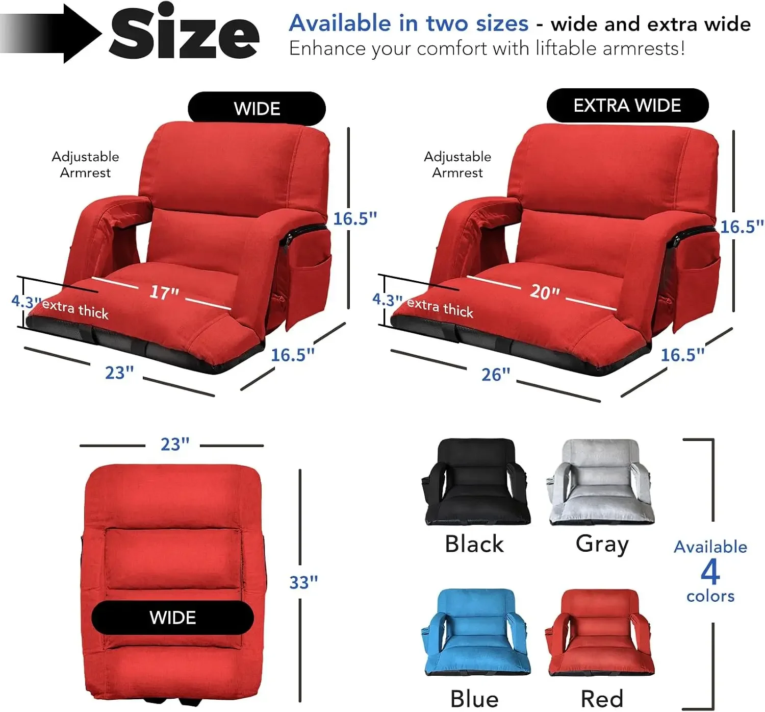 Wide Stadium Seats With Back Support 2 Pack, Exclusive 