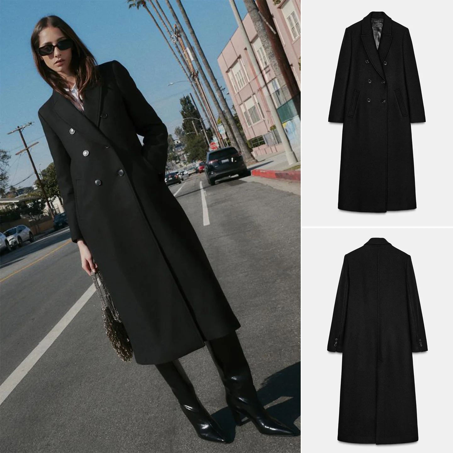 

Весенняя новинка: женское длинное двубортное пальто с подплечниками, воротником и подкладкой из полиэфирного волокна, повседневная верхняя одежда