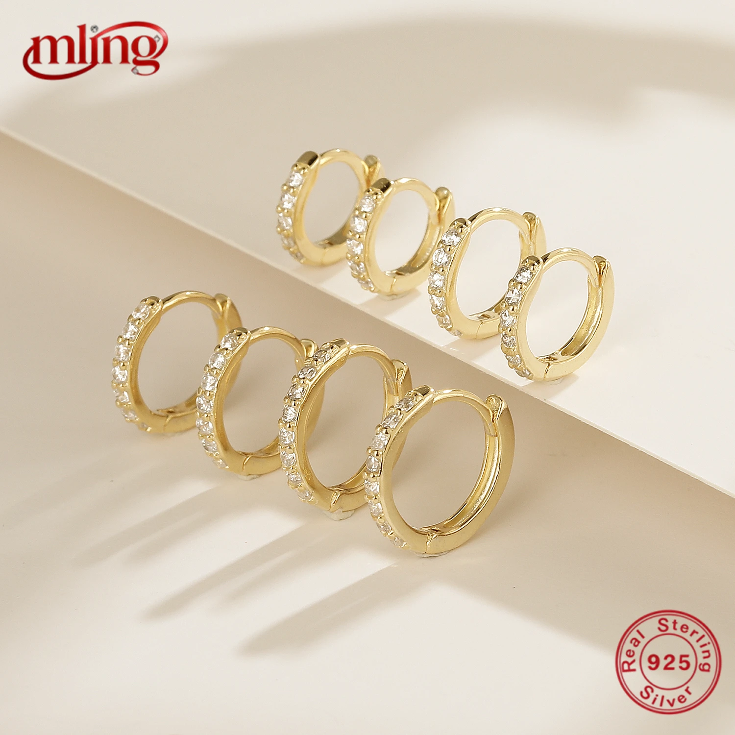 

MLING 6/7/8/9mm Classic CZ 925 Sterling Silver Piercing Hoop Earrings for Women Round Circle Earring Personalized Fine Jewelry