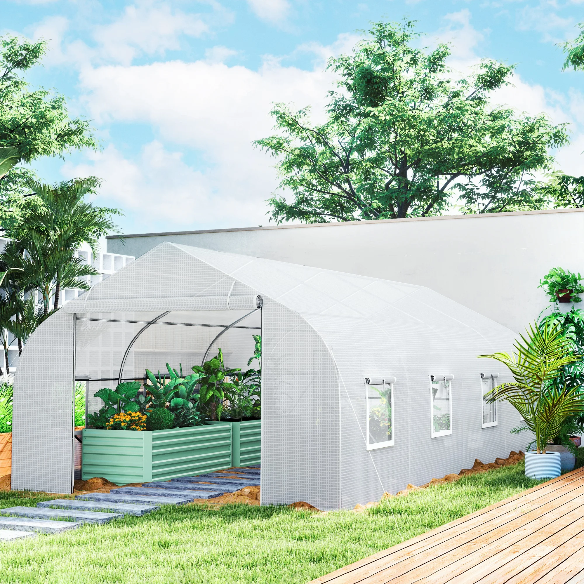 19.5'X10'X7' Walk-In Greenhouse Outdoor Tunnel Greenhouse, White