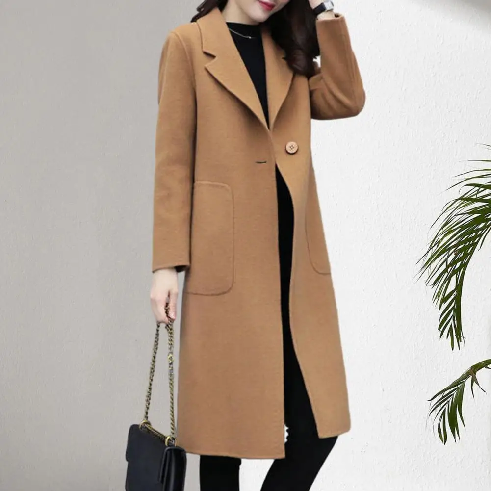 

Women Solid Color Jacket Korean Style Women's Winter Coat with Turn-down Collar Mid Length Windproof Warmth Solid Color for Cold