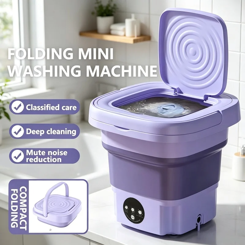 Compact Foldable Mini Washer Bucket, Portable Travel Washing Machine for Underwear Socks Home & Trip Laundry