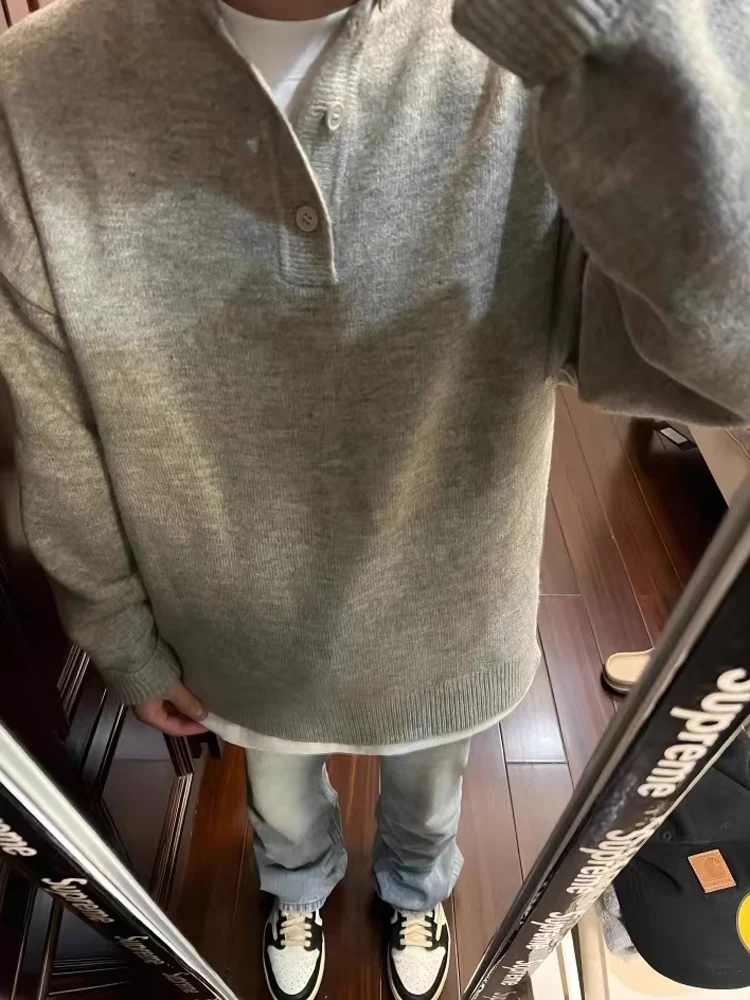 

American Retro Ne Sweater Men Winter Lazy Sle High Street Knitted Outerwear Cotton Polyester Casual Loose Fit