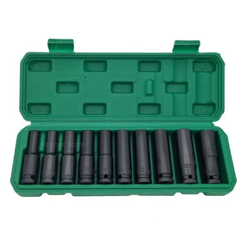 10pcs Impact Socket Set,1/2” Drive Hex Spanner Deep Sockets 8-24mm,Pneumatic Wrench Head Tire Removal Tools Maintenance Tool