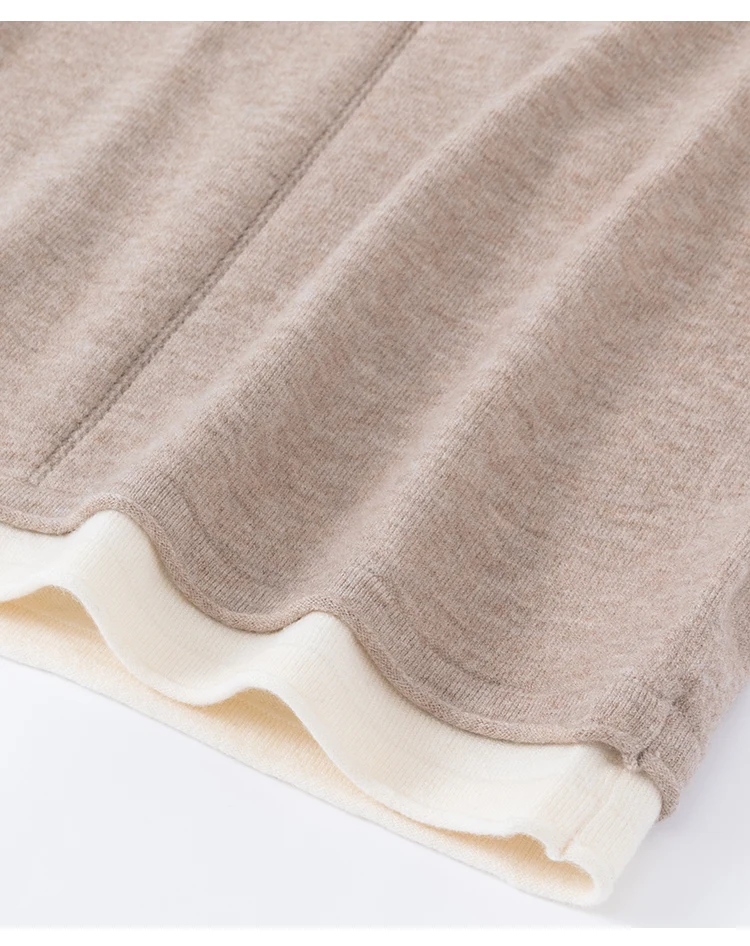 ML62039 Damen-Strickpullover mit Rundhalsausschnitt, Langarm, Zweiteiler-Optik, Kontrastfarbener Besatz, Lässiger Pullover für Herbst und Winter – Detail 19