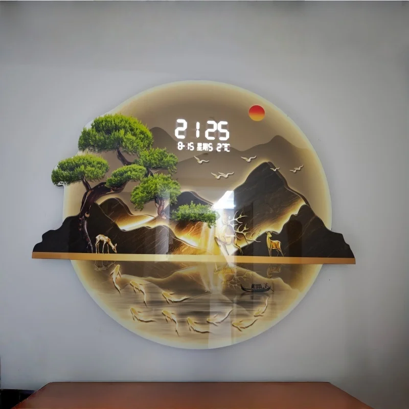 Modern Led Digital Clock Living Room Entrance Decoration Painting Luxury Corridor Luster Wall Lamp Sofa Room Hanging Painting