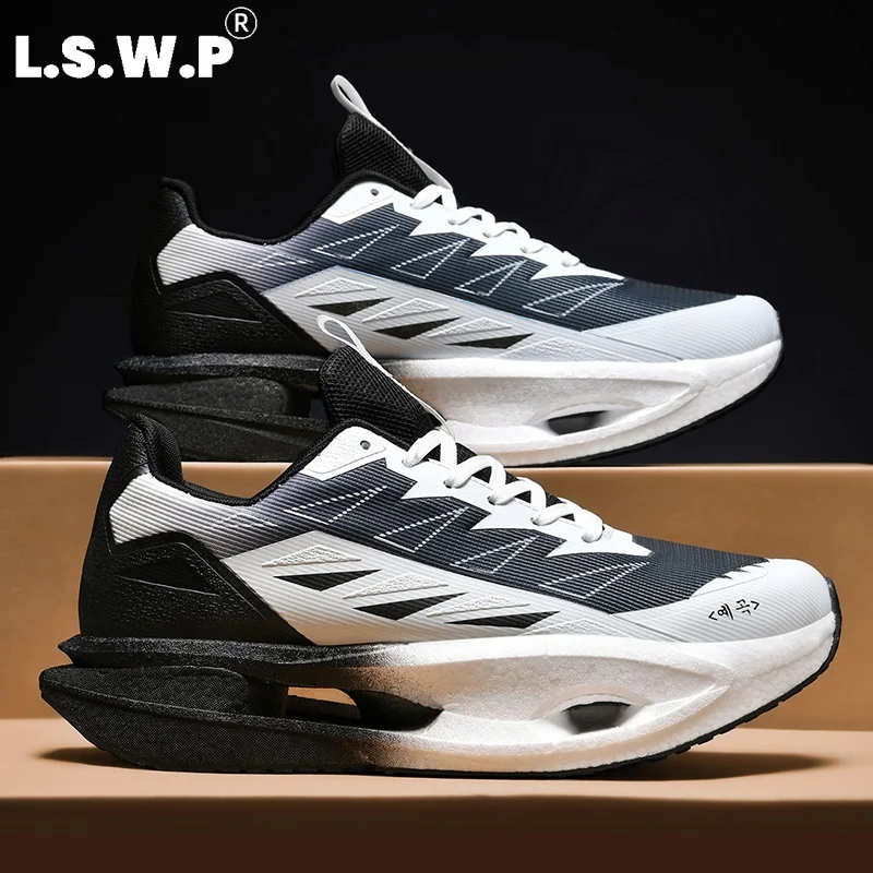 Men's Casual Sports Shoes, Color-Blocking Trendy Hollow-Out Large-Soled Running Shoes, Engineered Mesh Breathable Unisex Sports Shoes, High-Elastic Shock-Absorbing Rebound Thick-Soled Running Shoes, Non-Slip Wear-Resistant Professional Racing Training Outdoor Jogging Gym Sports Casual Shoes