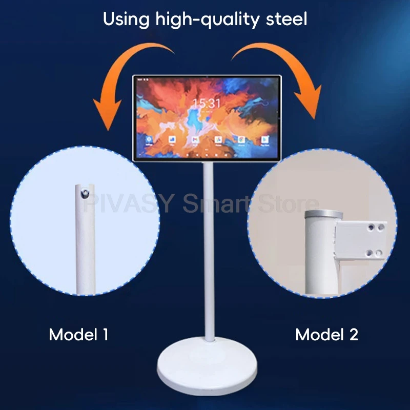 Carrello TV mobile con rotelle su ruote per schermo piatto con supporto angolare girevole Supporto da pavimento portatile Batteria mobile girevole