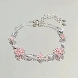 Braccialetto di fiori di ciliegio di nuova moda per le donne braccialetti di fascino di Bowknot di fiori rosa di zirconi lucidi braccialetti regali di gioielli per feste per ragazze