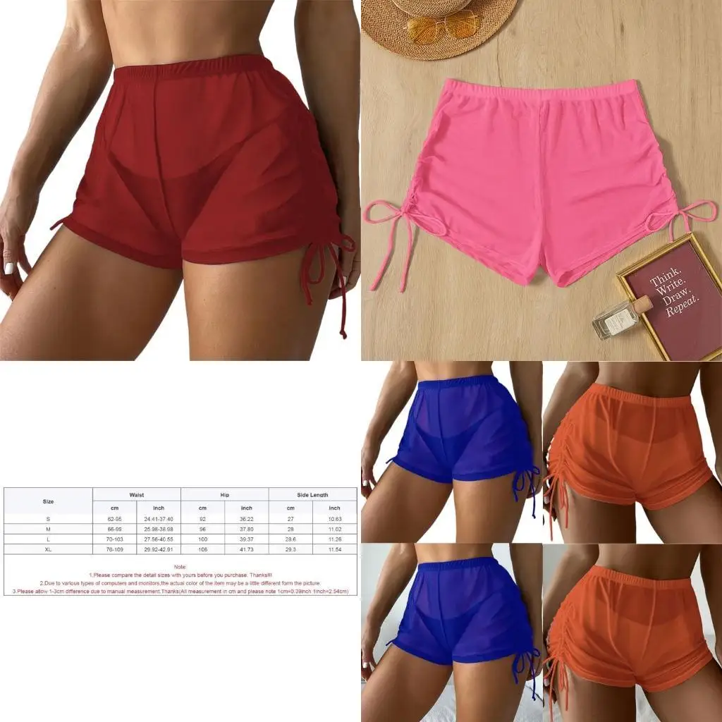 

652F Highs Waist Swimming Shorts for Women Girls Solid Color Swim Bottom Drawstring Bikinis Bottom Summer Swim Shorts