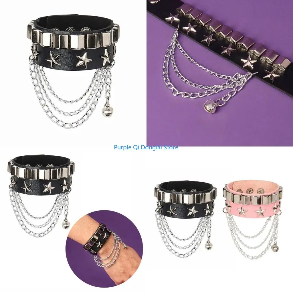 L21E Punk Couples Rivet Bracelet Five-pointed Star Bracelet Non-mainstream Rock PU Leather Bracelet Chain Jewelry
