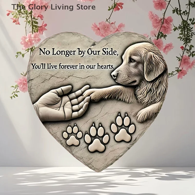 

Heart-Shaped Pet Memorial Garden Plaque Engraved With Cat Paw Prints, Pet Lawn Decoration Pendant