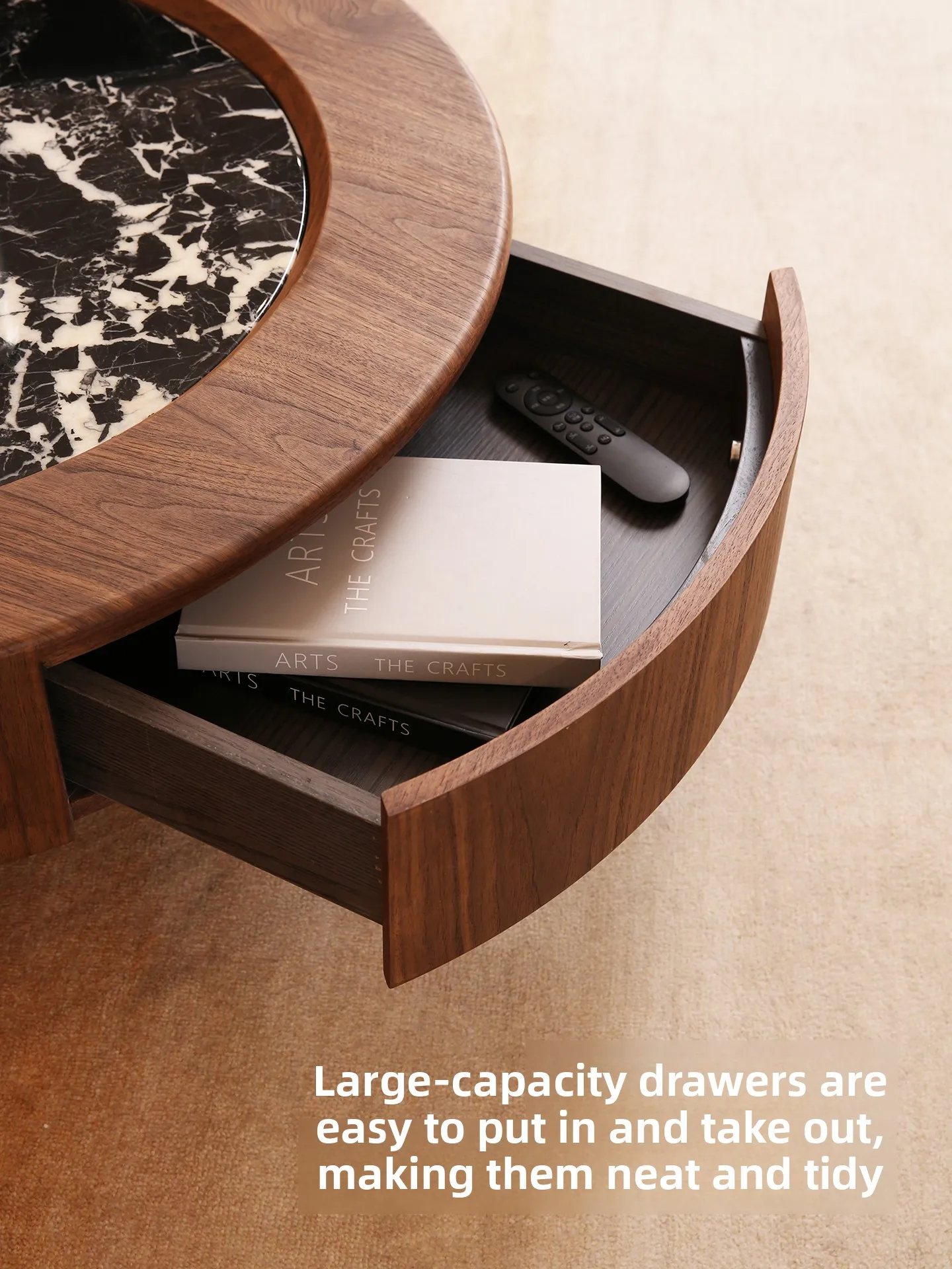 LMM round coffee table living room household size apartment solid wood medium and ancient style floor cabinet combination
