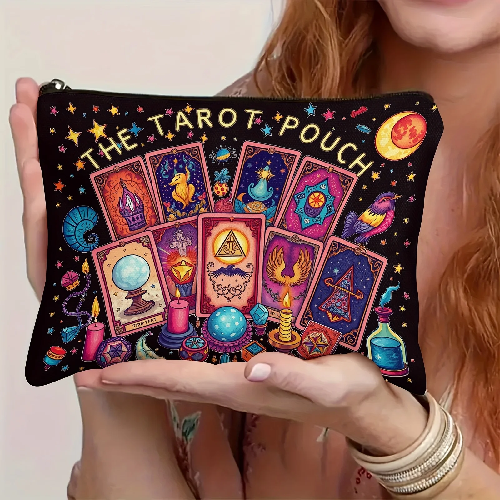 1pc Tarot Themed Print Storage Bag,Tote Bag, Perfect for Daily, Tarot Card Storage, Travel, Spiritual Gift for Mysticism Lovers.