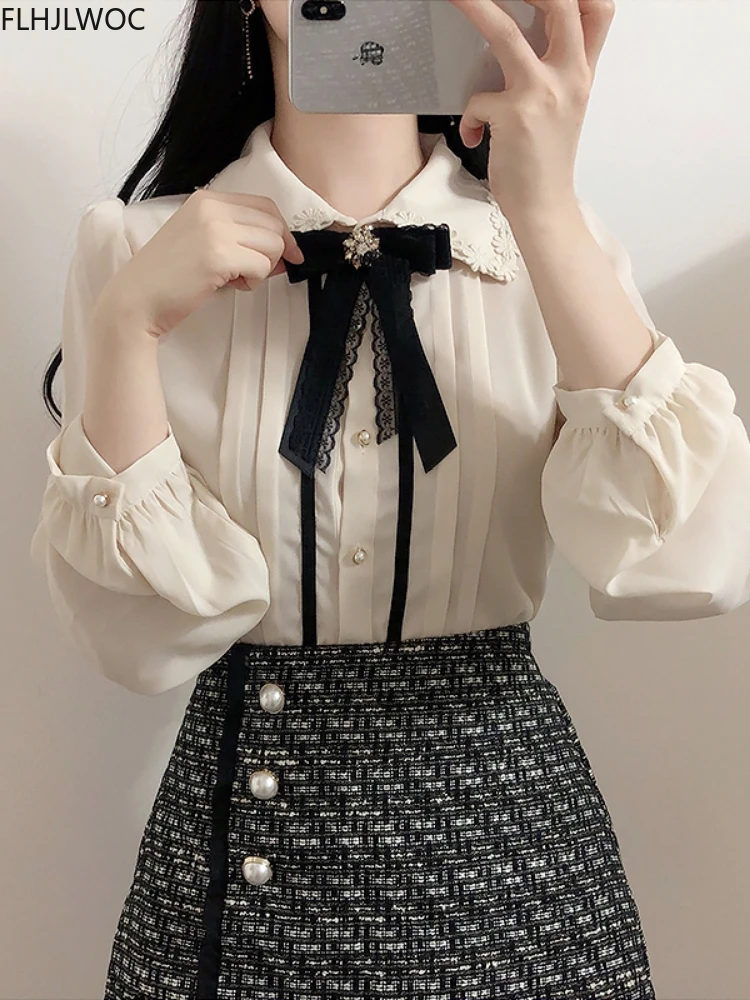 2024 Spring Women\'s Cute Tops Preppy Style Vintage Japaneses Korea Design Button Elegant Formal Shirts Blouses Pink White 12020