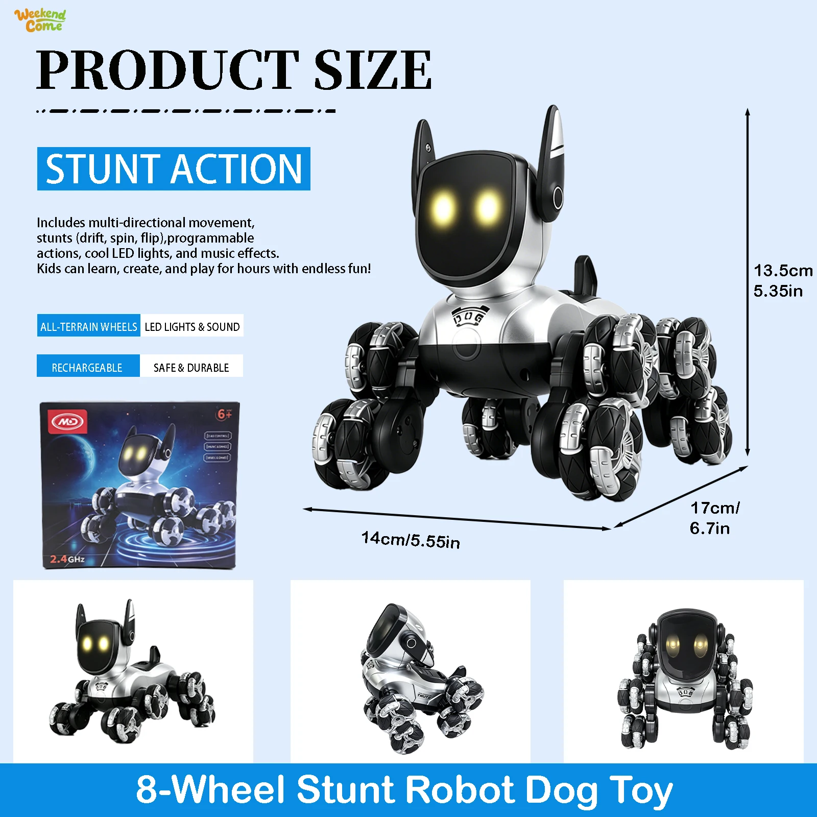 Rechargeable Robot Dog - Interactive Smart Robot Dog, Mini/Large Size, Remote Control Trick Robot Toy with Remote Control, Music And Performance Patterns, Electronic Pet Toy Dog Suitable for Boys And Girls Gifts, Birthday And New Year Gifts