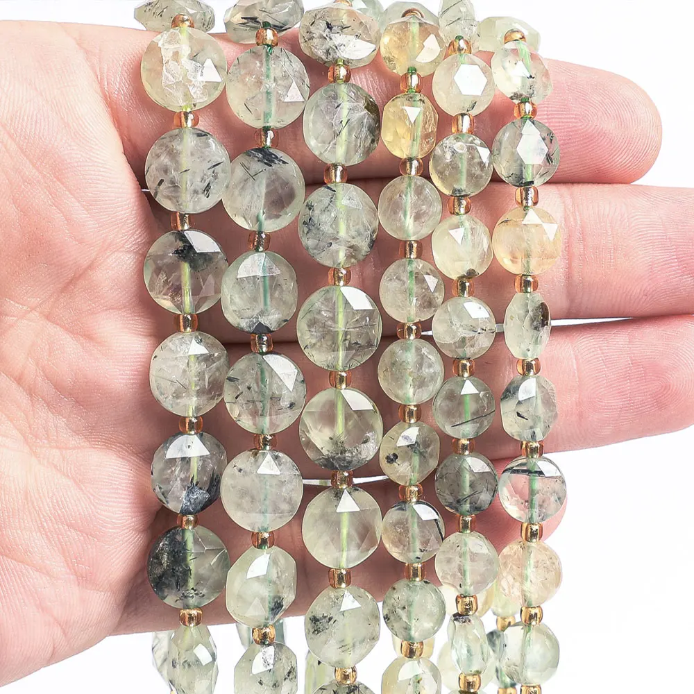 NATURAL PREHNITE BEADS GREEN FACETED ROUND HEALING STONE LOOSE GEMSTONE BEADS FOR DIY JEWELRY MAKING ACCESSORIES 8MM 10MM view 6