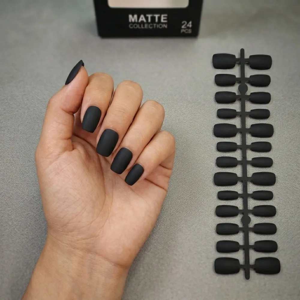 24PCS Matte Neon Green Short T-Shape Press on Nails Full Cover Artificial Fingernails Vibrant High Quality Acrylic Nail Tips